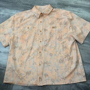 Silver Bait Fishing Shirt Mens Large Apricot Orange Anchor Print Pockets Vented